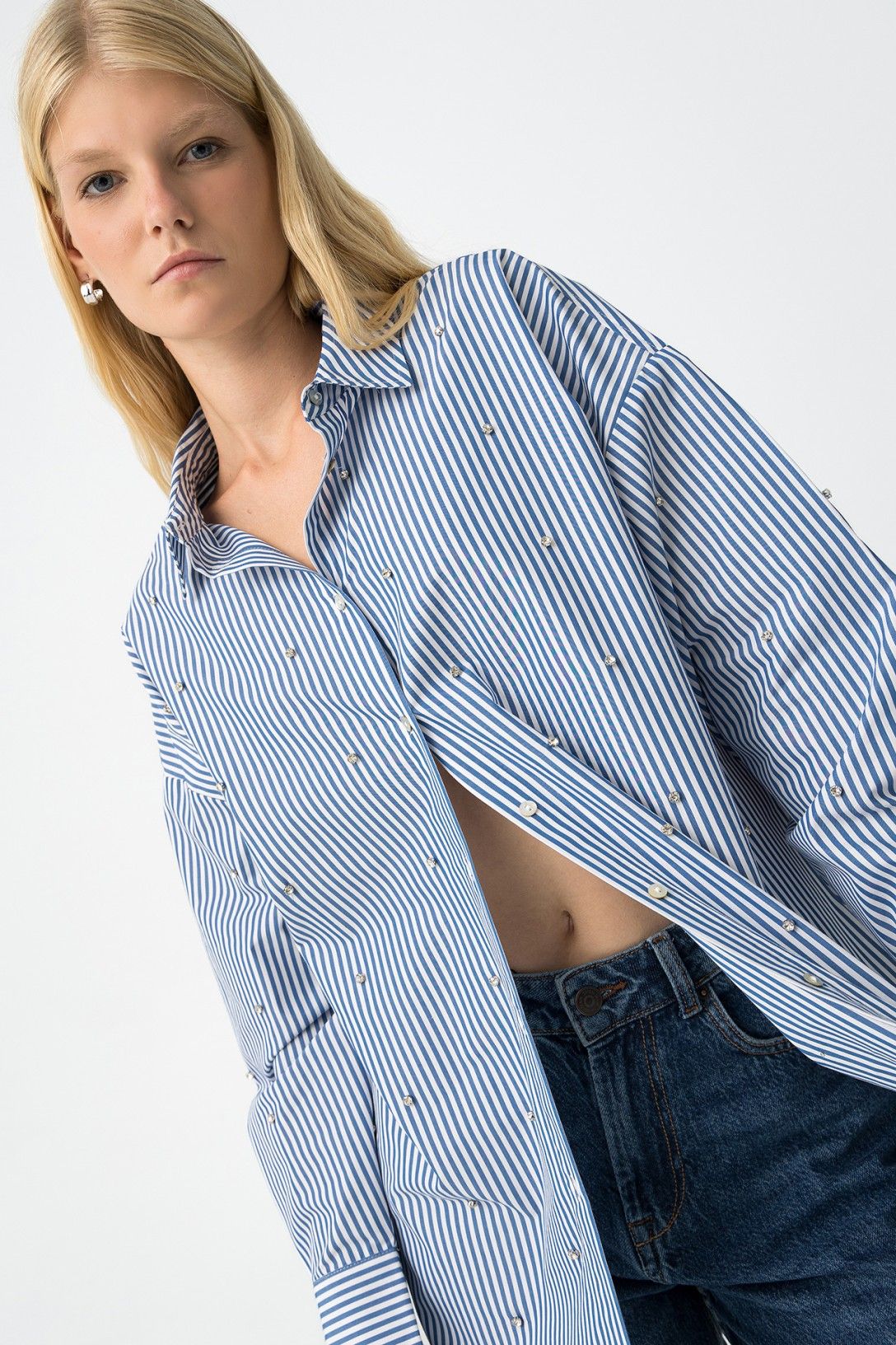 Gestreepte blouse met strass steentjes