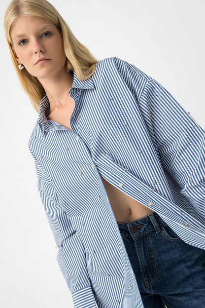Gestreepte blouse met strass steentjes