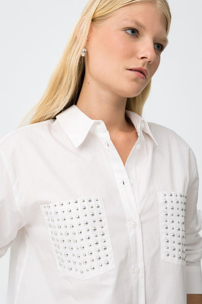 Witte relaxed fit blouse met studs