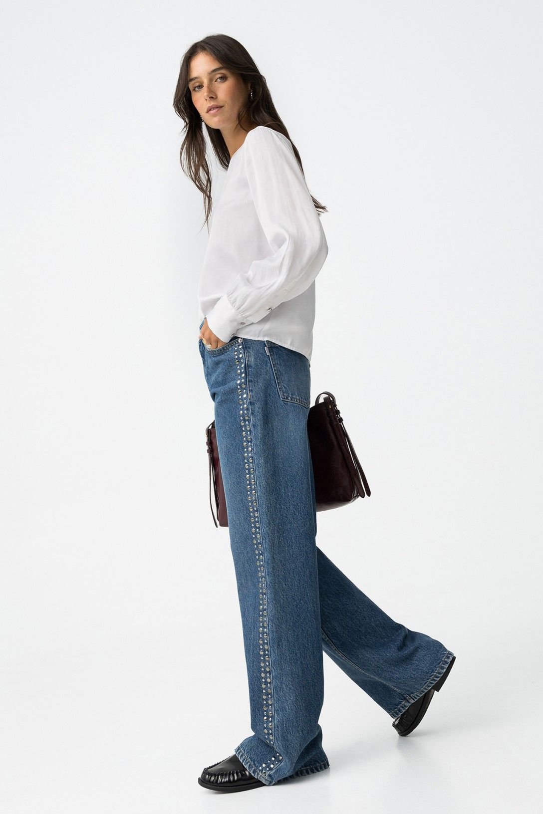 High wasted jeans  BONNYE wide leg studs