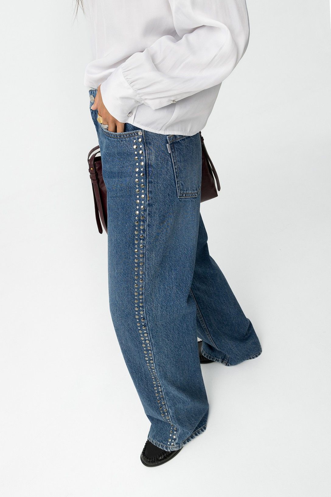 High wasted jeans  BONNYE wide leg studs