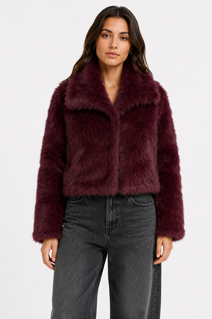 Korte bordeaux faux fur jas