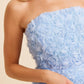 Feestelijke jurk strapless blauw bloemen