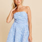 Feestelijke jurk strapless blauw bloemen