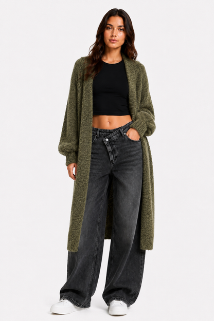 Lang fluffy vest khaki groen