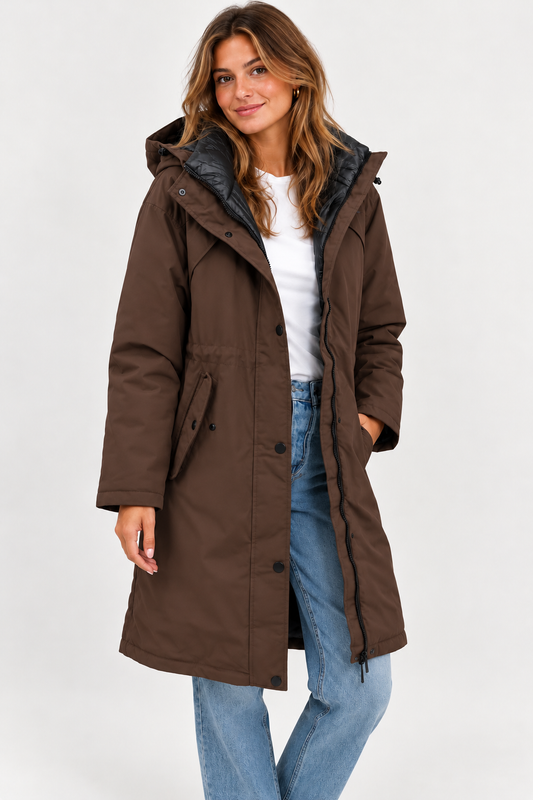 Bruine parka winterjas met capuchon