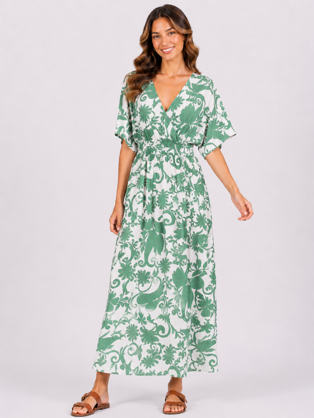 Green print maxi dress