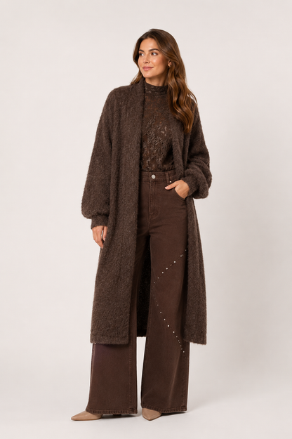 Lang fluffy vest bruin