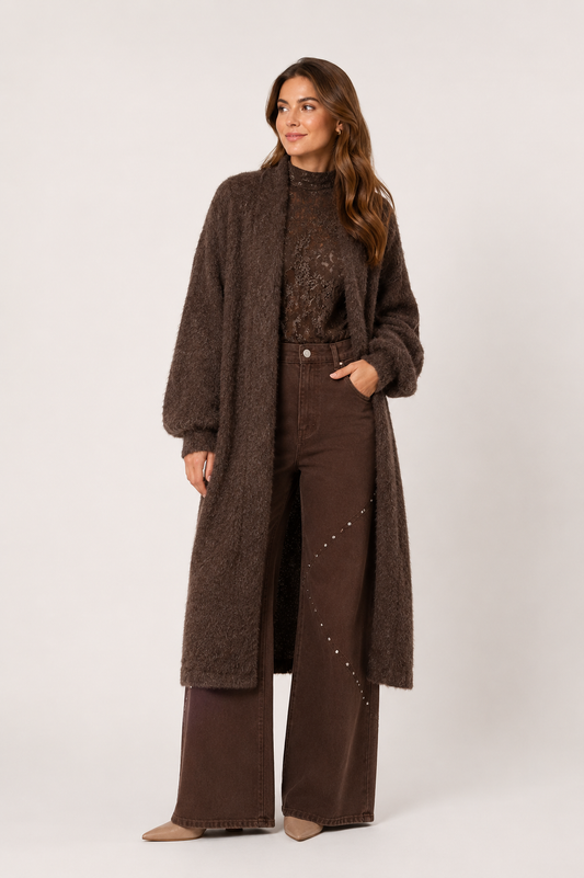 Lang fluffy vest bruin