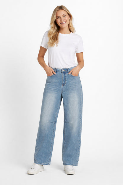 Light barrel/straight jeans washed medium blue