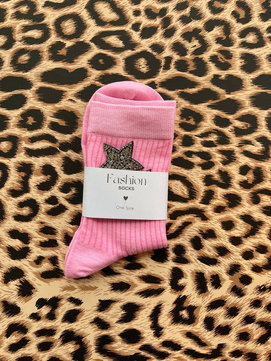 Fashion socks - shiny star pink