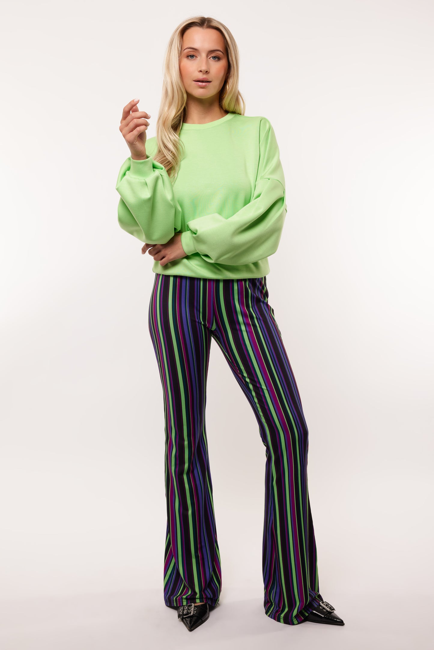 Rox streep broek black/fresh lime