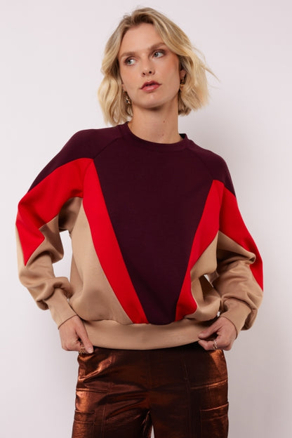 Raya sweater wine red/warm taupe