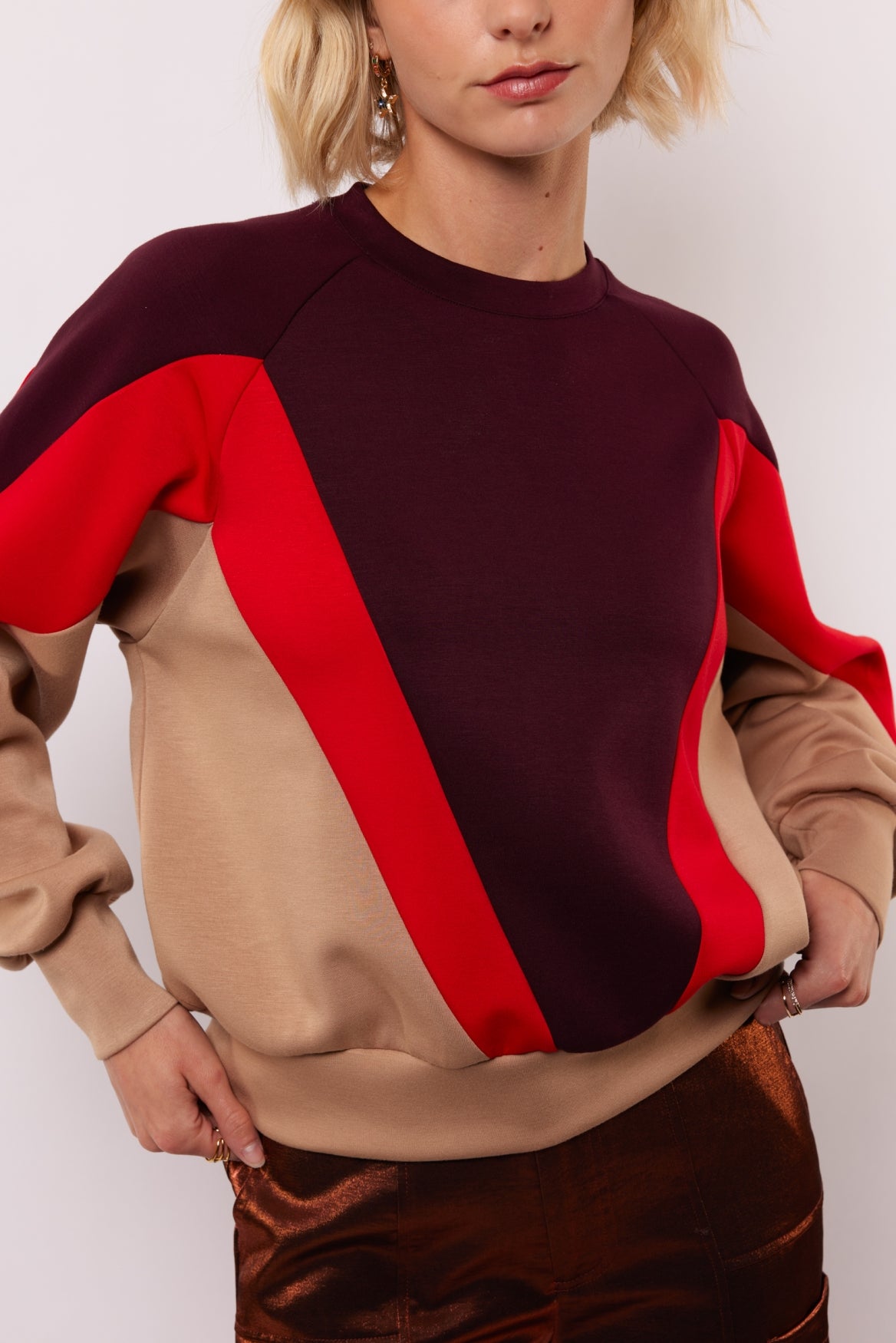 Raya sweater wine red/warm taupe