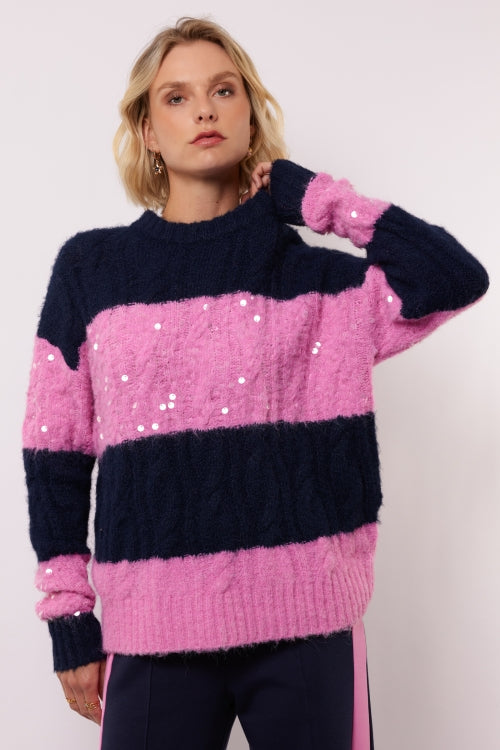 Selera knit sweater midnight blue/begonia pink