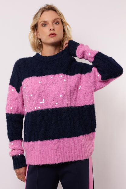 Selera knit sweater midnight blue/begonia pink
