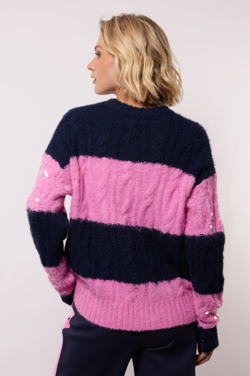 Selera knit sweater midnight blue/begonia pink