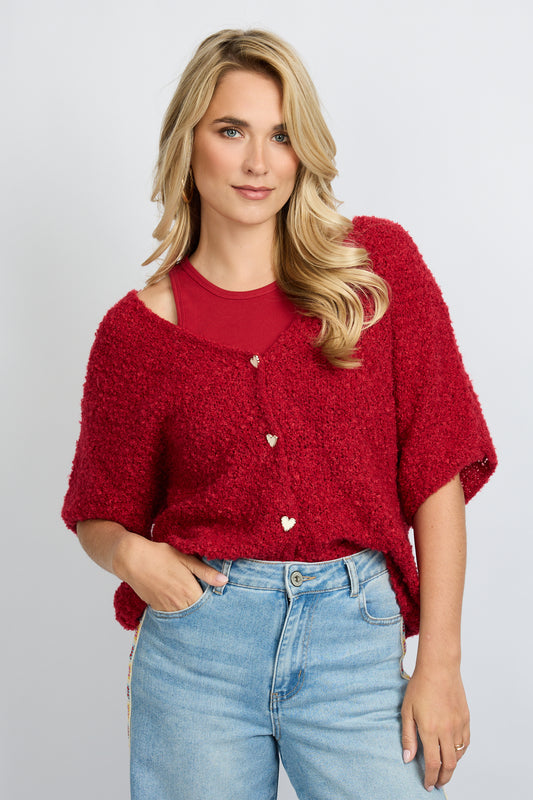 Yela knitting cardigan red