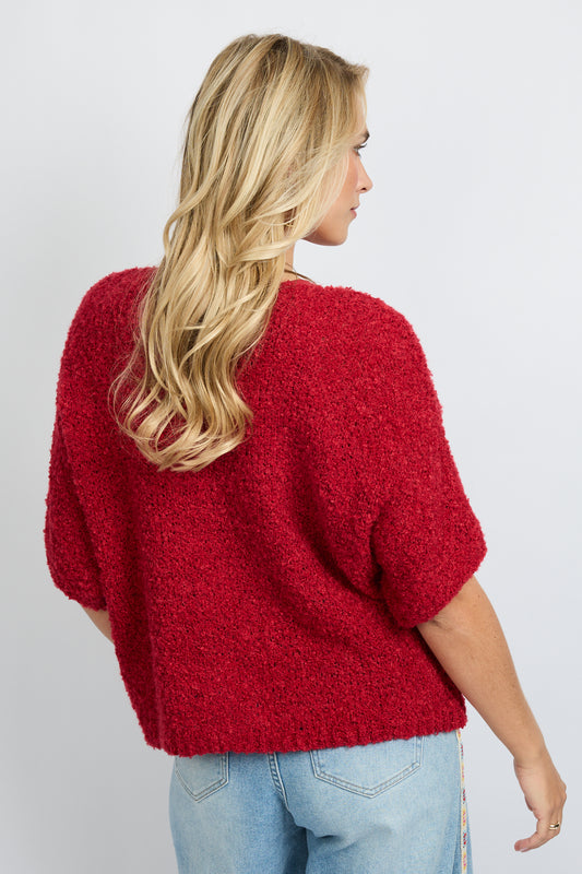 Yela knitting cardigan red