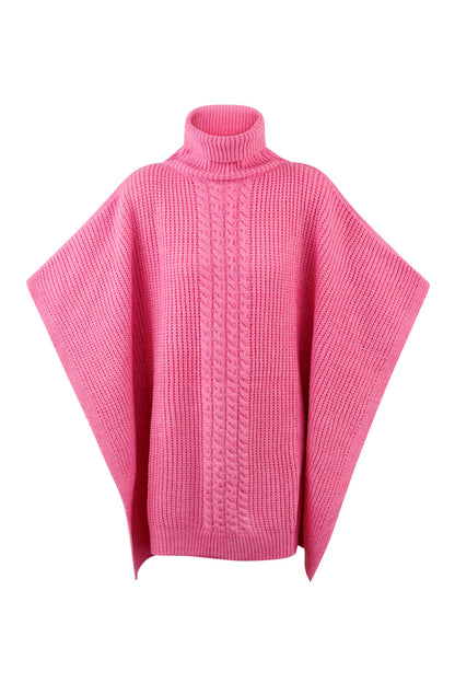 Gebreide Poncho met col koraal