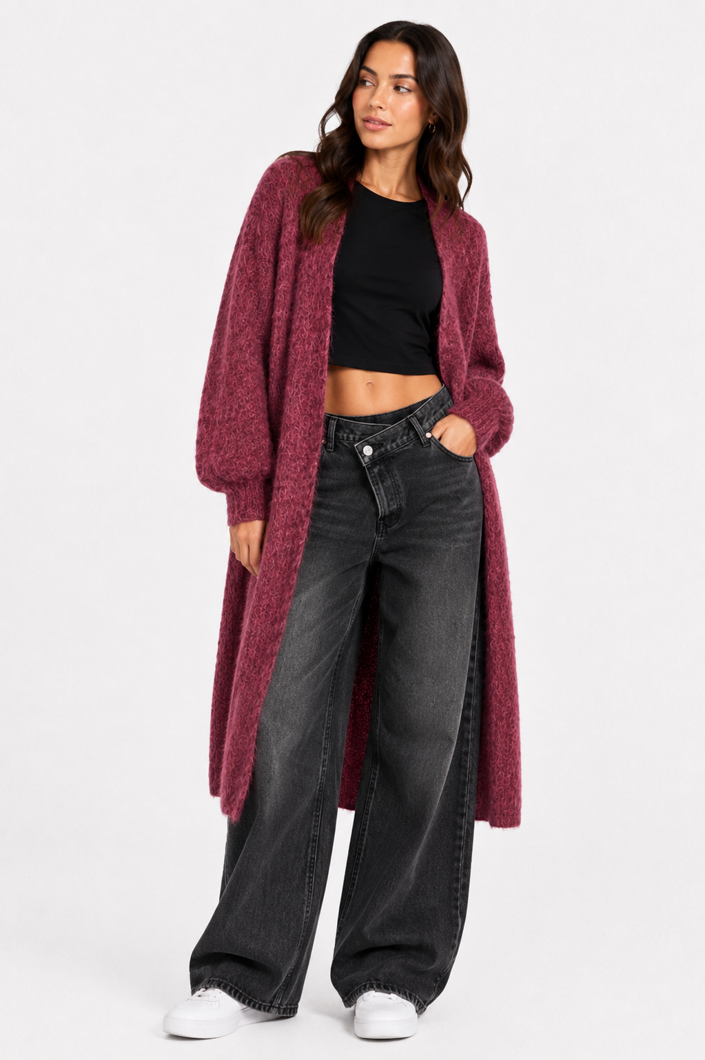 Lang fluffy vest bordeaux