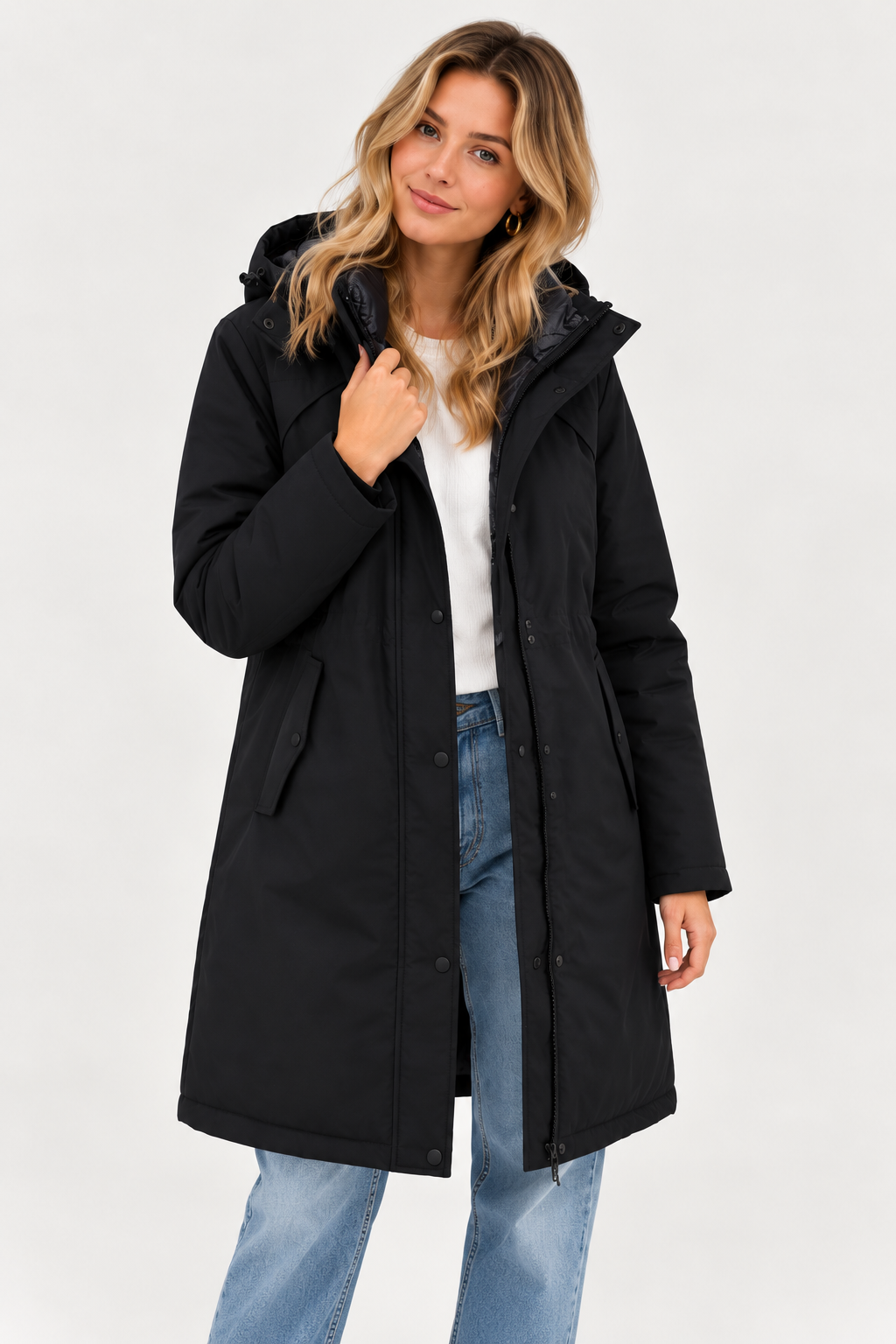 Zwarte parka winterjas met capuchon