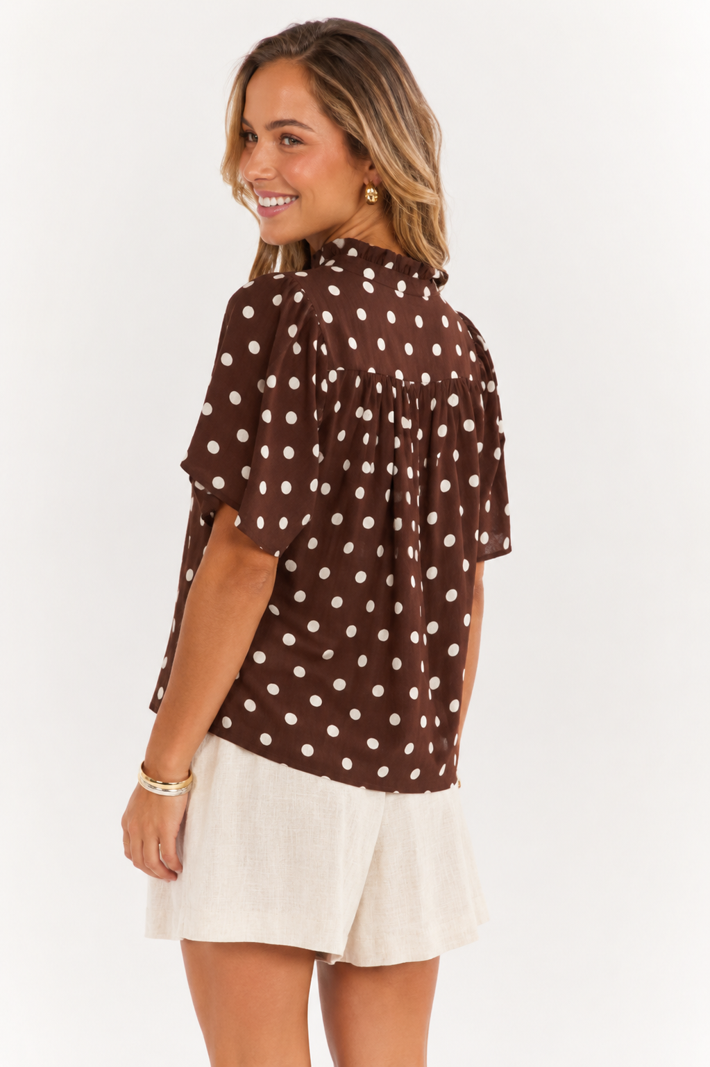 Polkadot blouse bruin