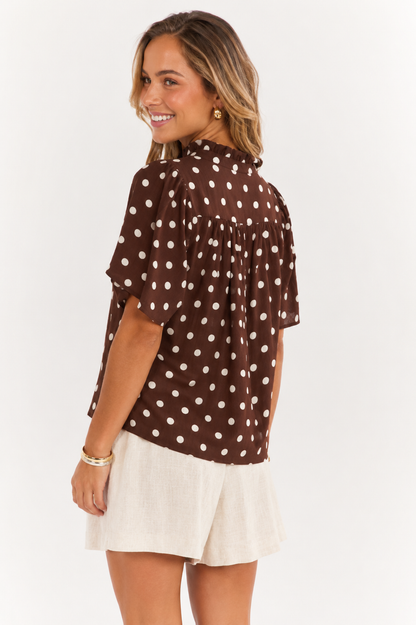 Polkadot blouse bruin