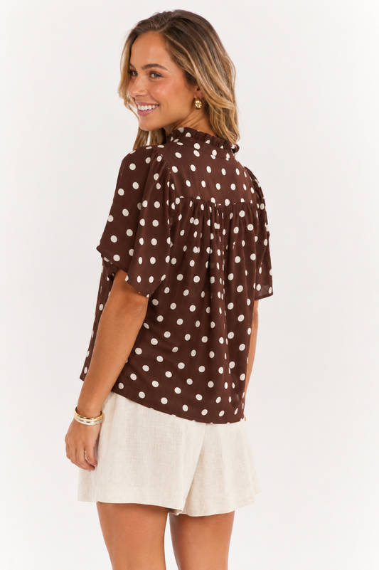 Polkadot blouse bruin