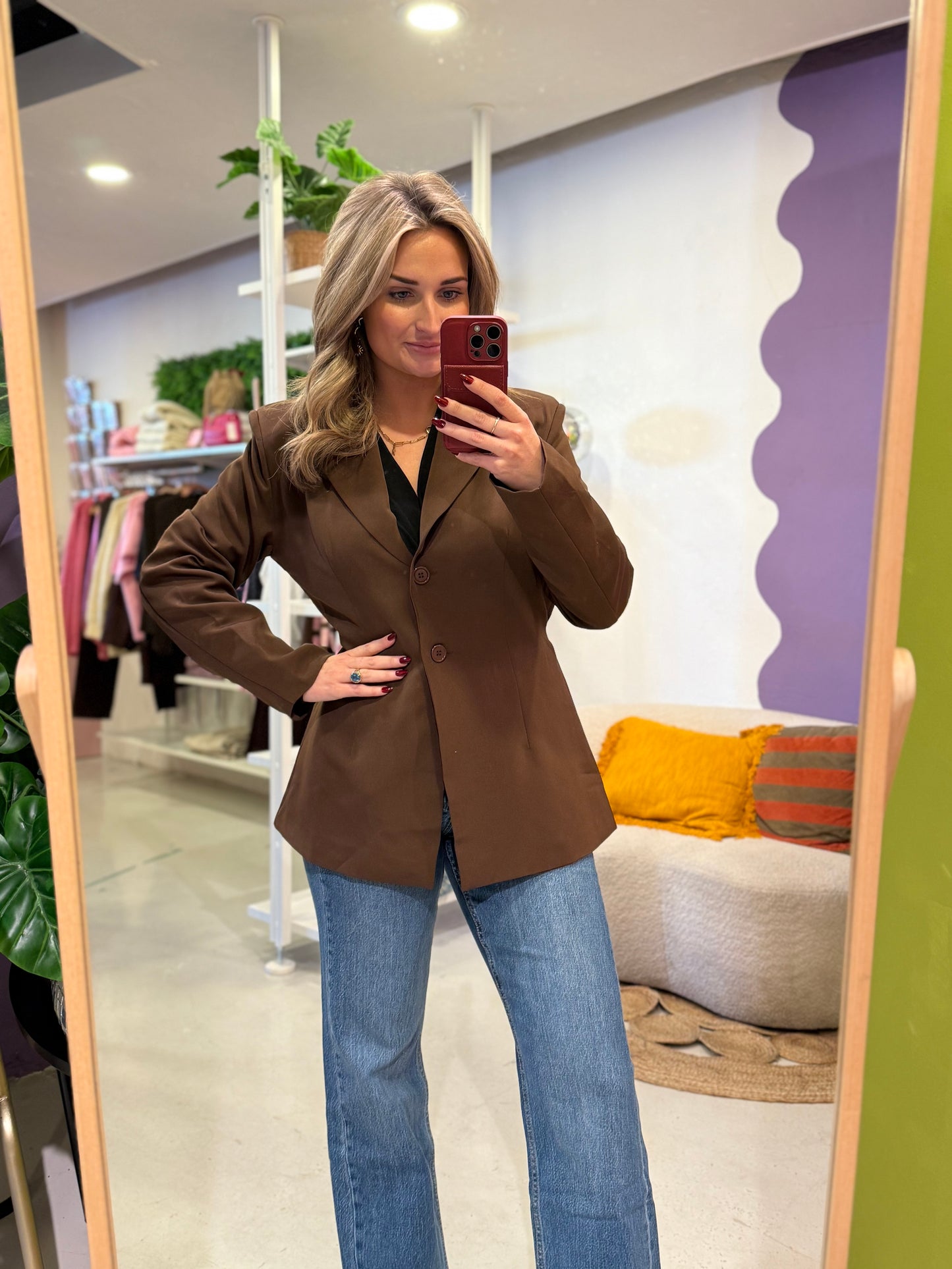 Bruine getailleerde blazer met strik