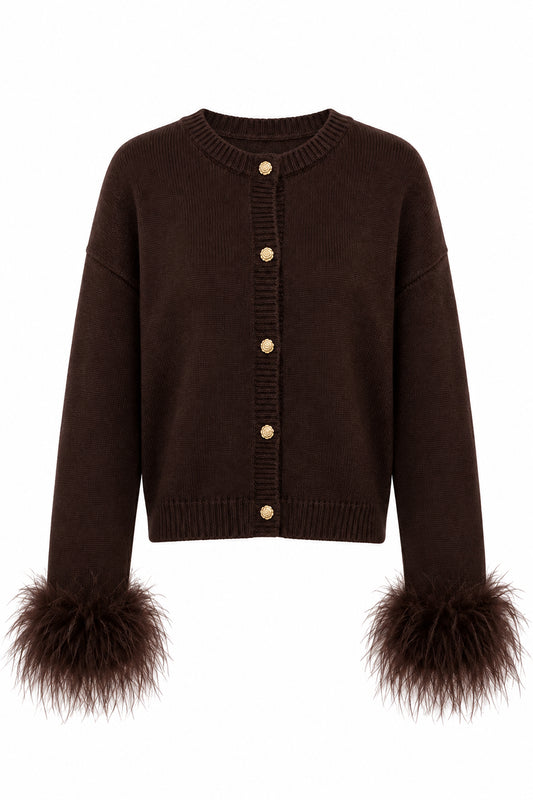 Bruin vest met fluffy mouwen