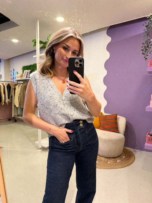 Gebreide spencer met glitter grijs