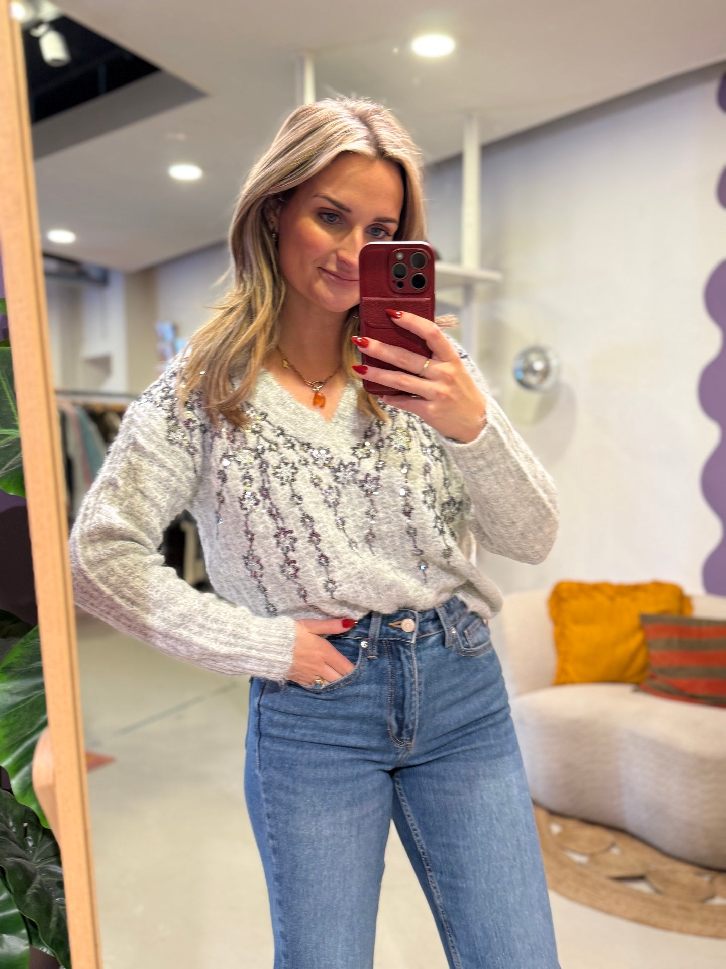 V-hals trui met glitter details