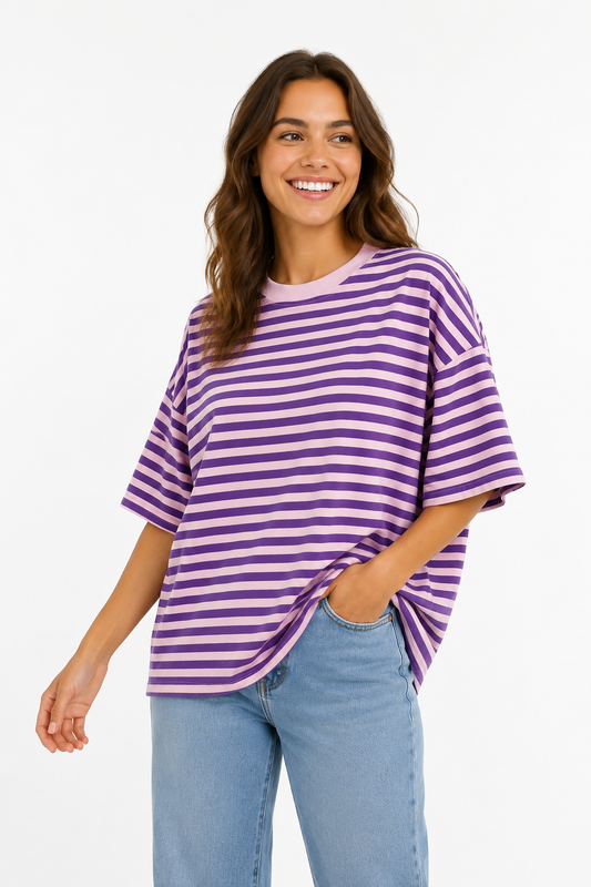 T-shirt streepjes paars/roze