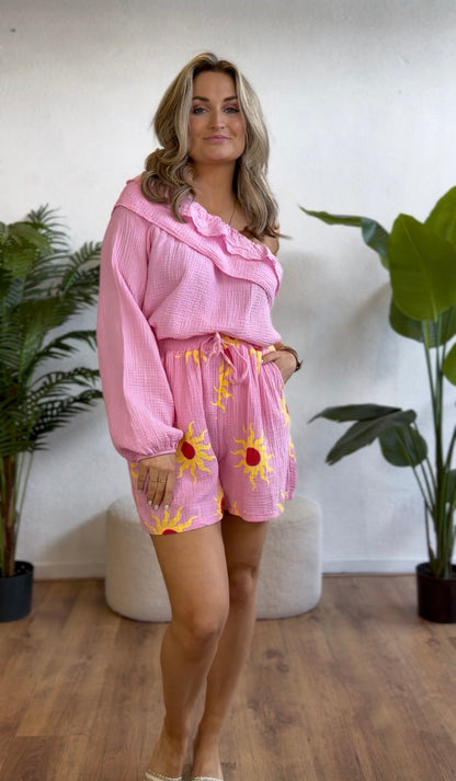 One shoulder blouse roze