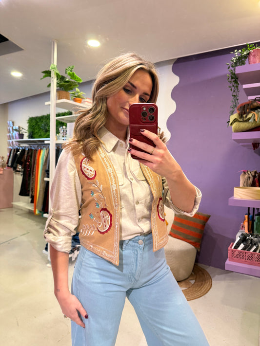 Blouse linnenlook zand