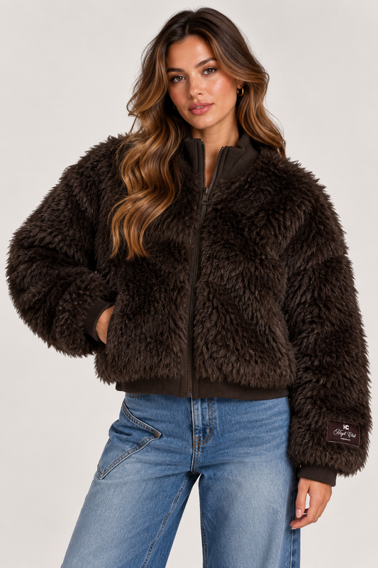 Fluffy jacket brown