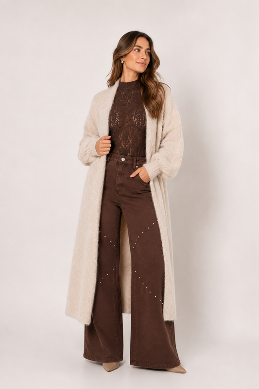 Lang fluffy vest beige
