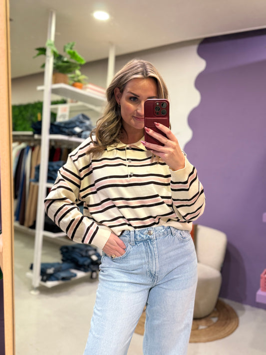 Gestreepte polo creme , bruin , roze