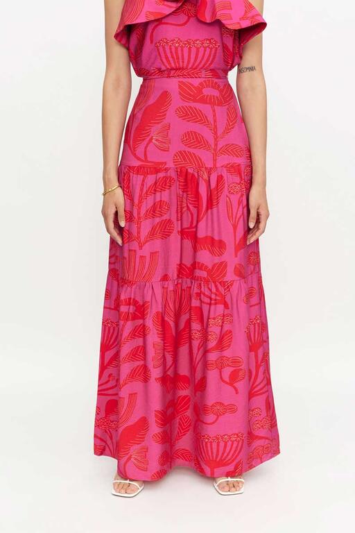 Lange rok met print rood/roze