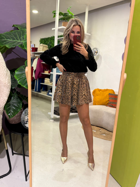 Pailletten skort leopard