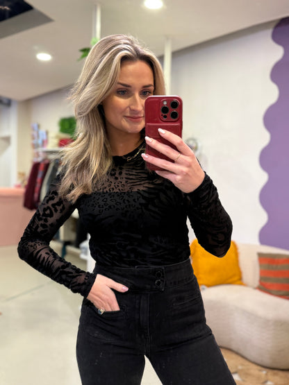 Mesh body leopard zwart