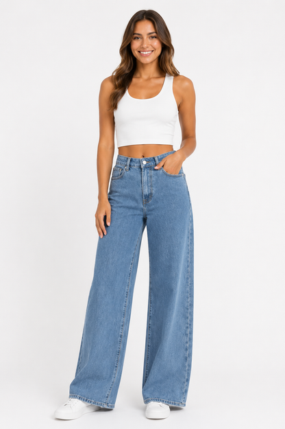 Straigh fit medium blue stretch jeans
