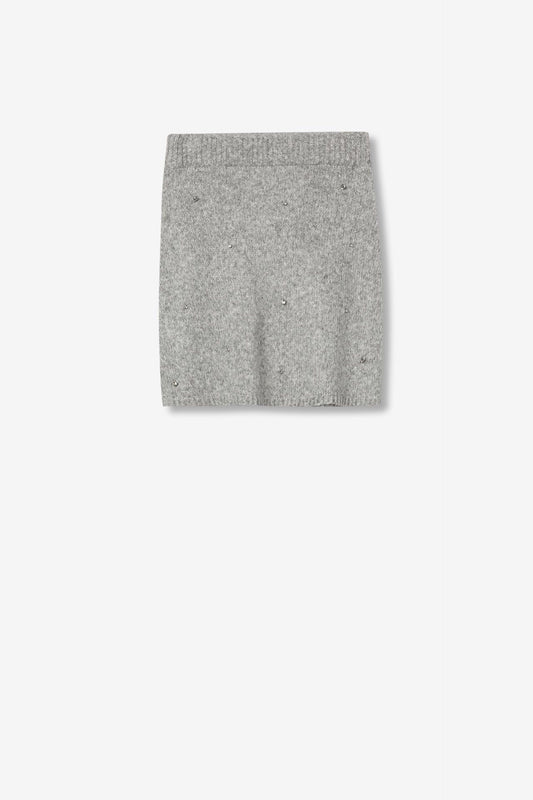 Gebreide grijze rok met glitter steentjes