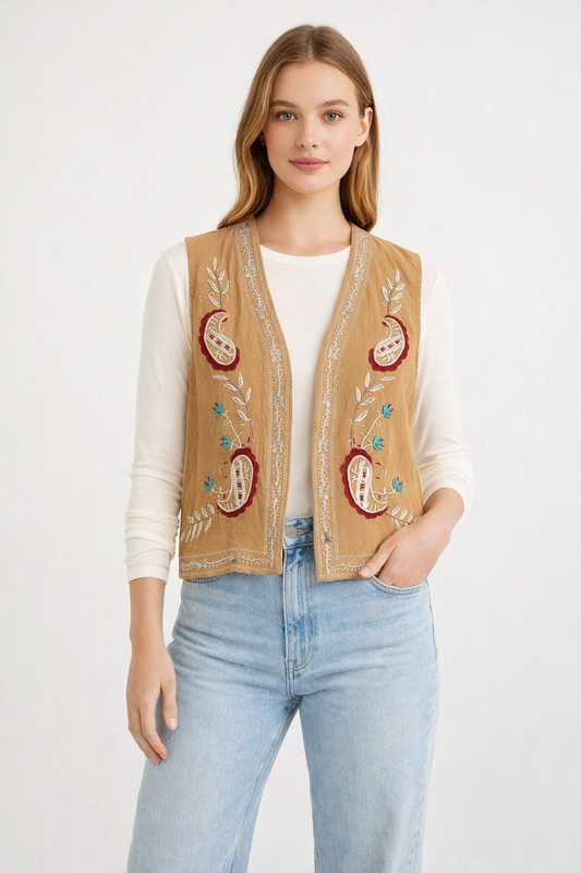 Gilet met borduursel zand