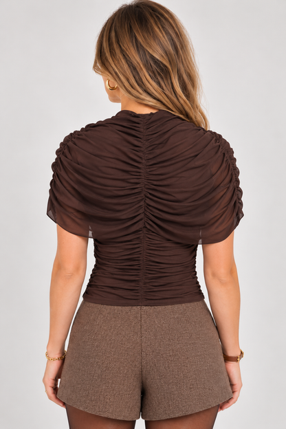 Gedrapeerde top bruin mesh