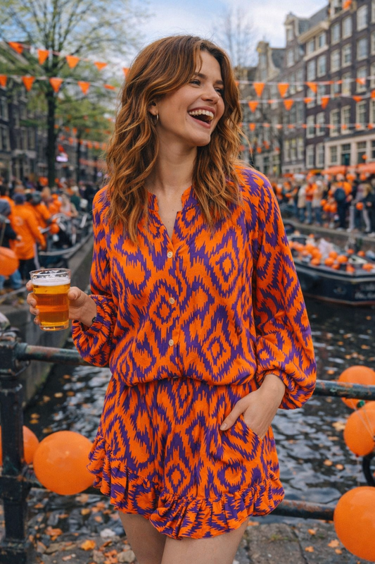 Short met print paars/oranje