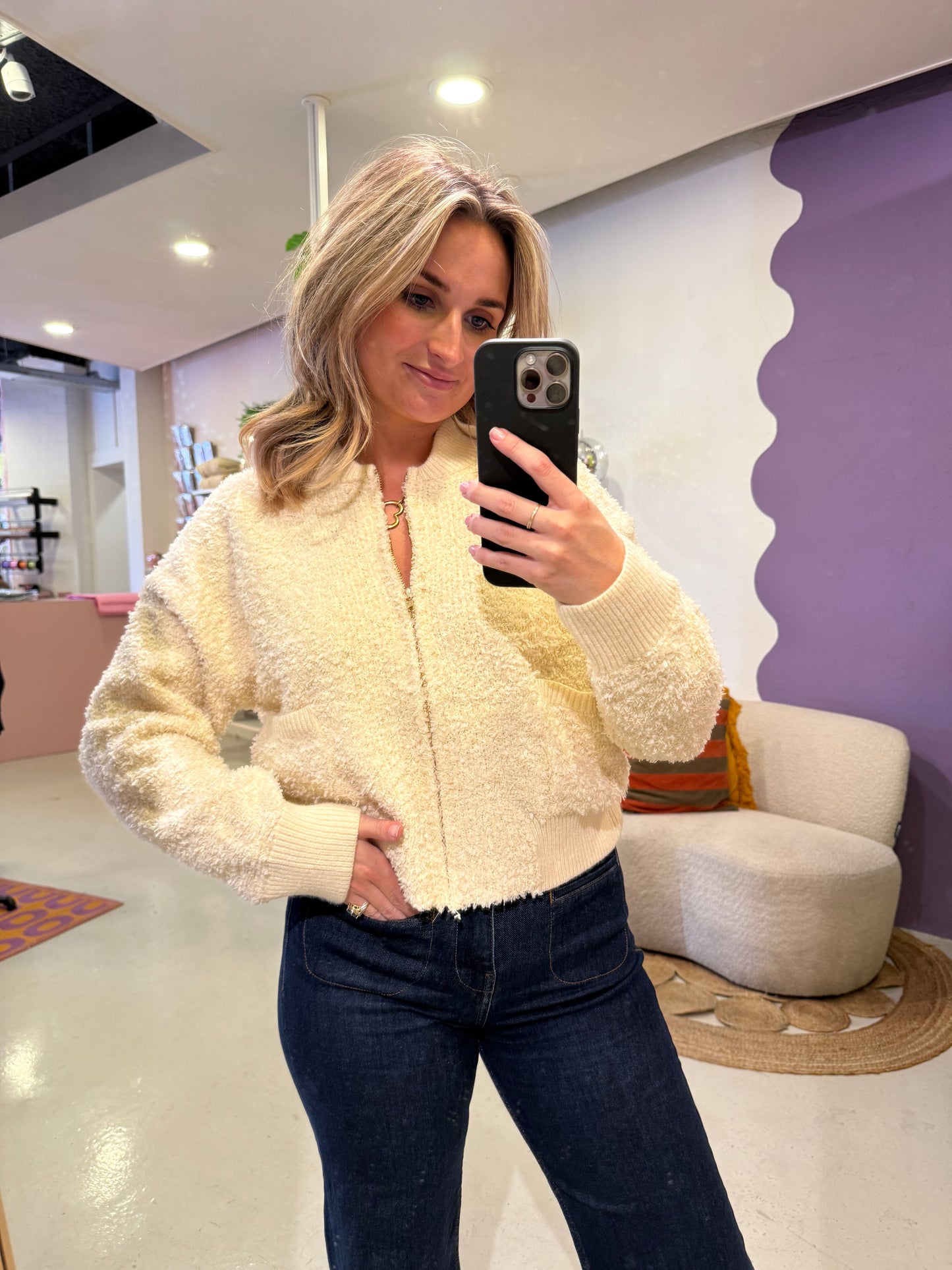 Fey bomber ecru teddy