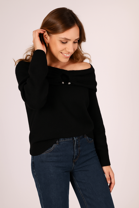 Off-shoulder trui met detail aan voorkant zwart
