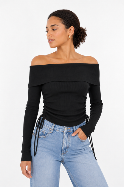 Off shoulder longsleeve zwart